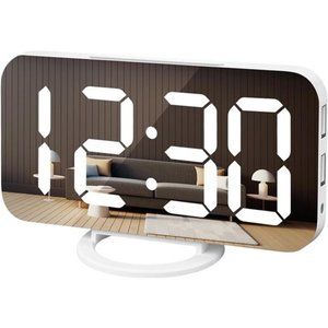 Digital Alarm Clock,Large Mirrored LED Display, with USB Charger,Snooze Function